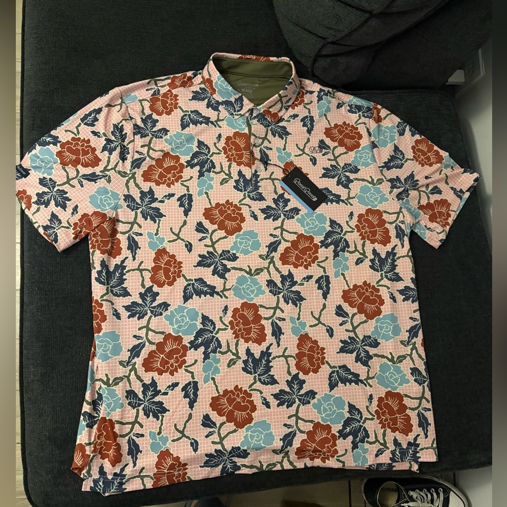 Good Good Golf Pink Canyon Polo Shirt Mens Sizes Blue Pink Floral NWT